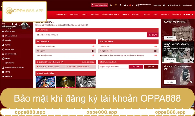 Bảo mật khi đăng ký tài khoản OPPA888 và xác minh danh tính