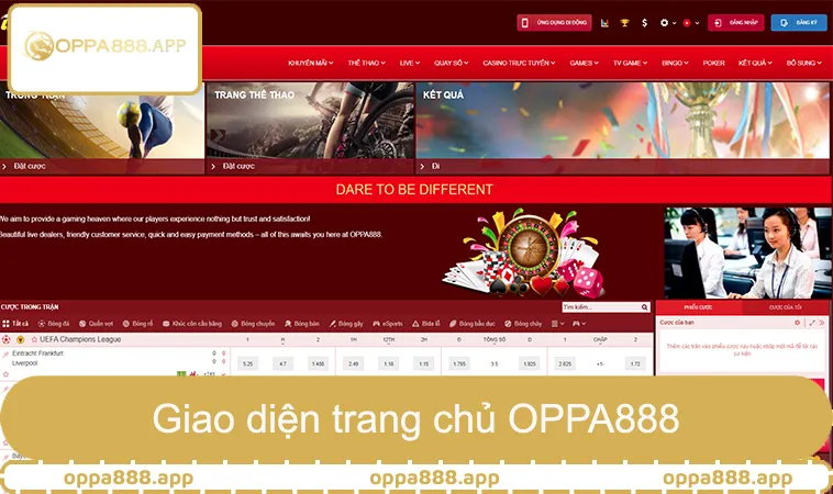 Giao diện trang chủ OPPA888 với logo vàng đen