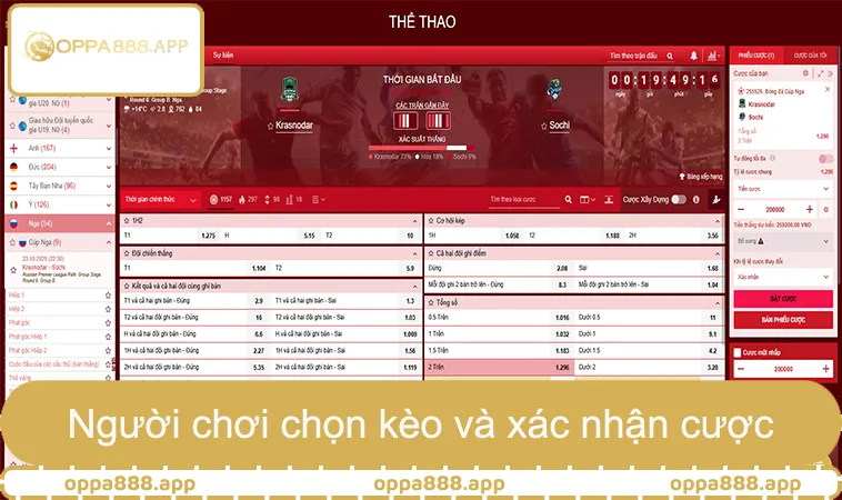 Người chơi đăng nhập OPPA888 chọn kèo và xác nhận cược