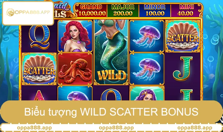 Quay số OPPA888 hiển thị biểu tượng WILD SCATTER BONUS
